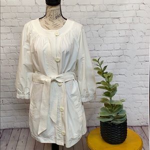 VINCE Raincoat trench belted button zip cape cream